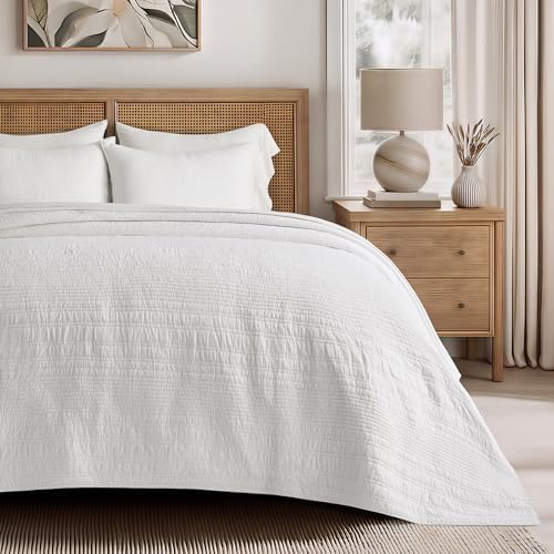 EVERGRACEHOME 100% Cotton Quilt Set Oversized Cal King, Warm White