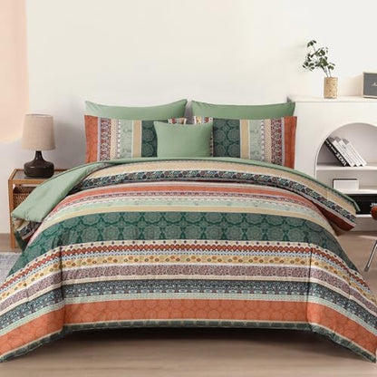 Cottolester Boho Comforter Set Queen Size,8 Pieces Striped Bed in a Bag