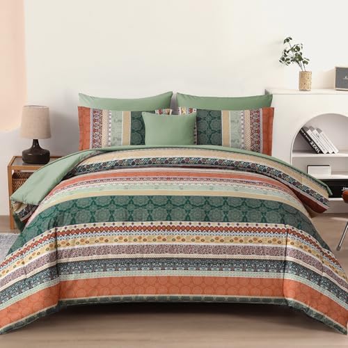 Cottolester Boho Comforter Set King Size,8 Pieces Striped Bed in a Bag