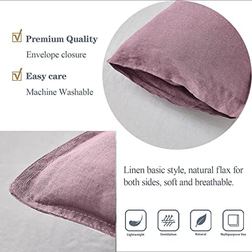 Simple&Opulence 100% Linen Lumbar Pillow Cover 12 x 20 Inches Set of 2 Rectangular Decorative Throw Cushion Cover for Couch Sofa Bed Living Room Office Soft Breathable Farmhouse - Purple