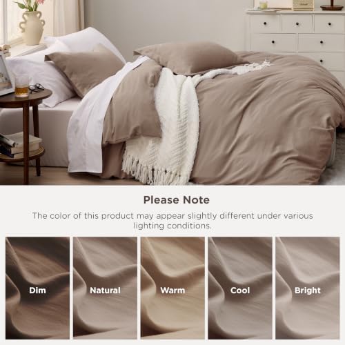 Bedsure Prewashed Duvet Cover Queen, Cotton-Like Soft Bedding Set, Khaki