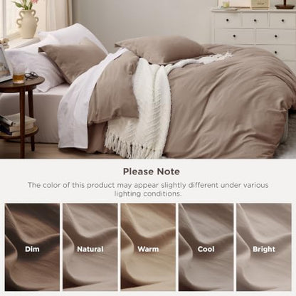 Bedsure Prewashed Duvet Cover Queen, Cotton-Like Soft Bedding Set, Khaki