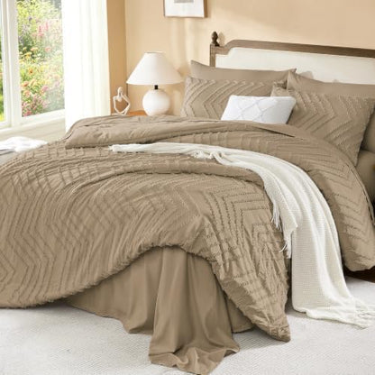 Litanika Taupe Super King Comforter Set with Sheets, 7 Pieces Boho Bed Set