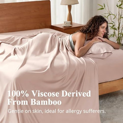 Bamboo Viscose Sheet Set Twin Size, Cooling Sheets Bed Set 3pcs