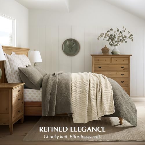 EVERGRACEHOME Chunky Chenille Knit Throw Blanket, 50 x 60, Beige