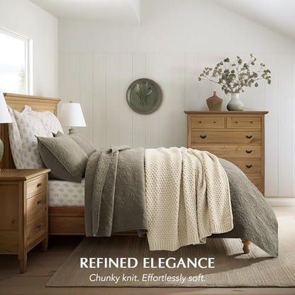 EVERGRACEHOME Chunky Chenille Knit Throw Blanket, 50 x 60, Beige