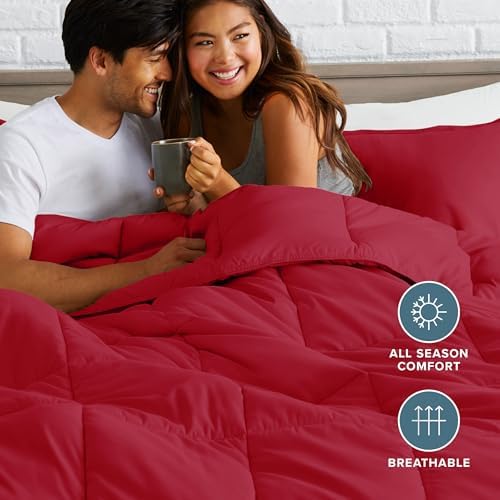 Bare Home Comforter Set - 1800 Ultra Soft (Oversized Queen, Red)
