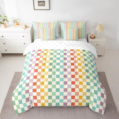 jejeloiu Checkerboard Grid Comforter Set with Sheets 7 Piece Full Size