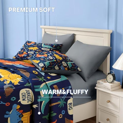 Nesker Twin Comforter Set for Boys, 5 Pieces Dinosaur Bedding for Kids