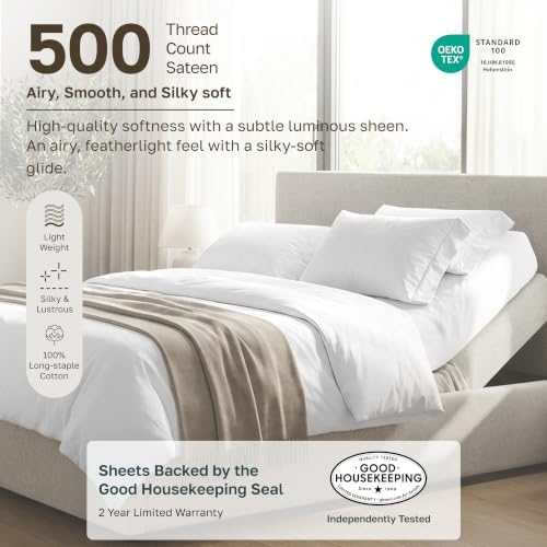 California Design Den 100% Cotton Sateen Split King Sheets Set, 5 Pcs