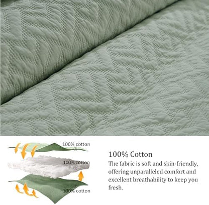 palassio Sage Green 100% Cotton Quilt Twin Size Bedding Sets with 1 Pillow Sham, Lightweight Textured Farmhouse Country Bedspread Soft Shabby Chic Patterned Coverlet for All Season, 2 Pieces
