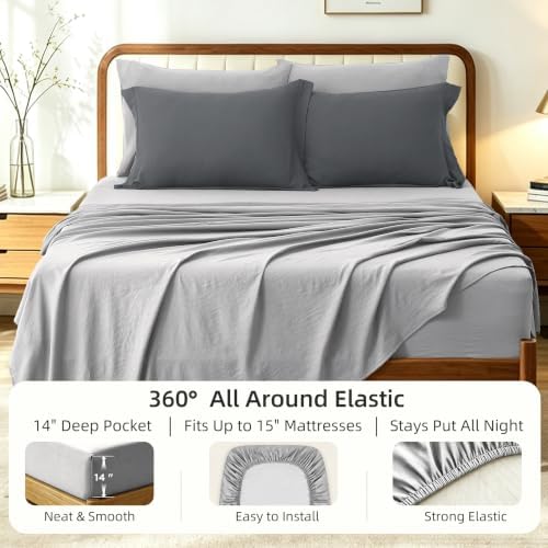 Prewashed Queen Size Comforter Set 7 Pieces, Grey Bed Set