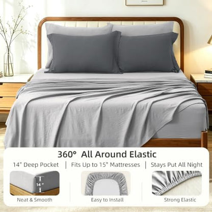 Prewashed Queen Size Comforter Set 7 Pieces, Grey Bed Set