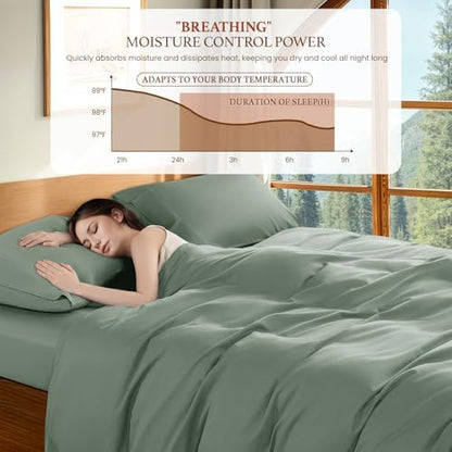 DEITAS 100% Cotton King Duvet Covers 3 Piece,1200 Thread Count，Sea Glass