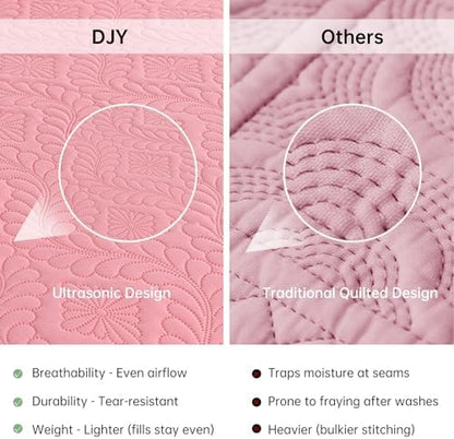 DJY Pink Quilt Set Twin Size Dorm Bedding, Ruffled Bedspreads