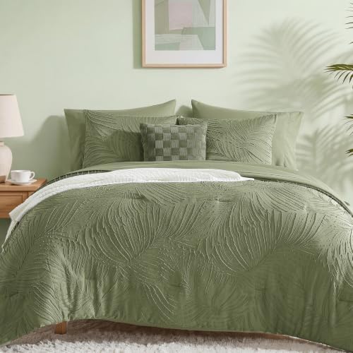 King Size Comforter Set-7 Pieces Tufted Green Bed in a Bag King Bedding Set