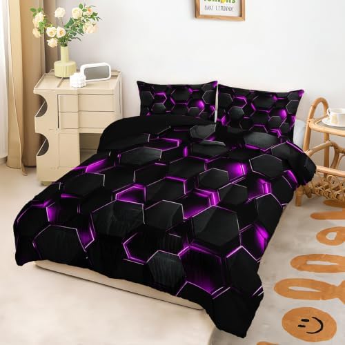 Hexagonal Geometric Comforter Sets King Size with 2 Pillowcases.