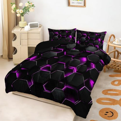 Hexagonal Geometric Comforter Sets Twin Size with 2 Pillowcases.