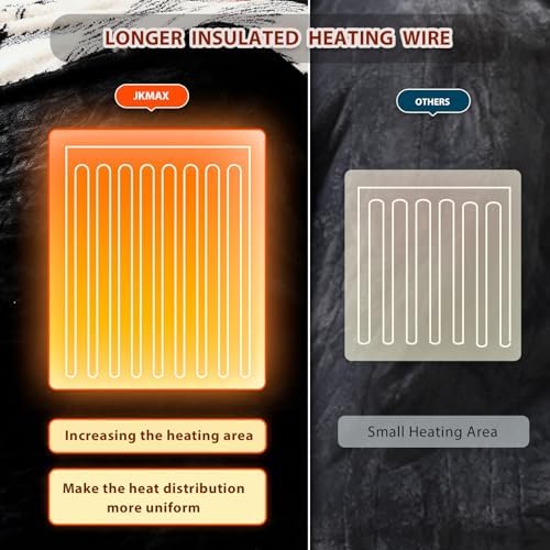 JKMAX Heated Electric Blanket Throw Size - 50"x60" Flannel Heating Blanket with 10 Heating Levels & 5 Time Settings Over-Heat Protection, Winter Warmer for Adults with ETL Certification（Black）
