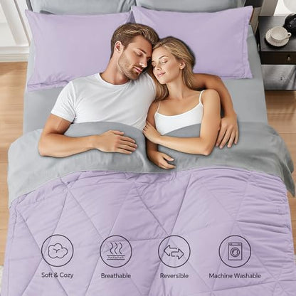 BEDELITE Twin Comforter Set 5 Pieces, Reversible Lavender Bed in A Bag