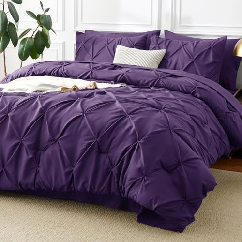 CozyLux Full Size Comforter Sets Purple, 7 Pieces Pintuck Bed in a Bag