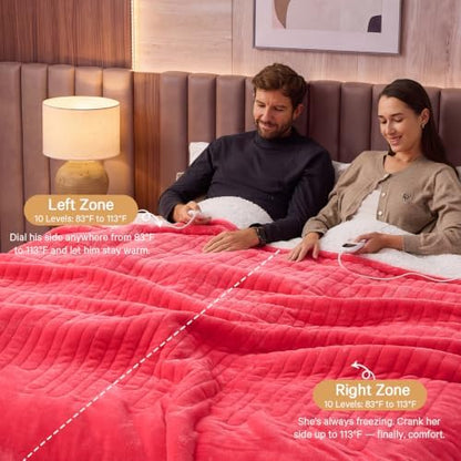 Heated Electric Blanket Queen Size, Dual Control, 84" x 90", Peach
