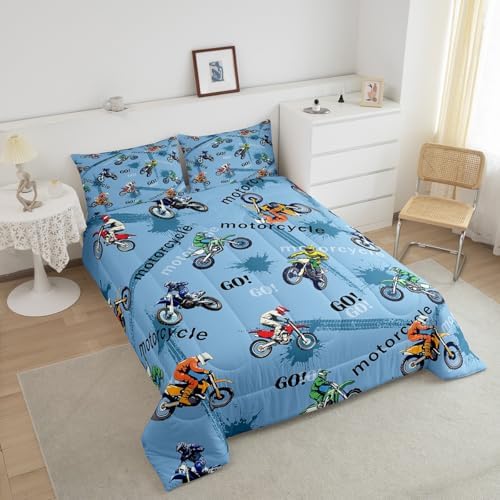 Feelyou Dirt Bike Bedding Set Kids Boys Girls Toddler Size Racing Motocross Rider Comforter Set Teen AdultExtreme Sports Comforter Motorcycle Racer Duvet Quilt Bedroom Decor Motorbike Quilt