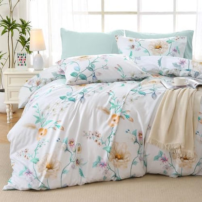 MUXHOMO Green Branch Full Comforter Set, Elegant Floral Print Bed in a Bag 7 Pieces, Ultra Soft & Breathable Reversible Botanical Pattern Bedding Set with Comforter, Sheets, Pillowcases, and Shams
