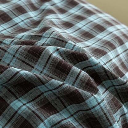 Mucalis Brown Blue Buffalo Plaid Duvet Cover King 100% Washed Cotton Vintage Checkered Duvet Cover Set 3 Piece Grid Bedding Set Zipper Closure Corner Ties,Soft Breathable Lightweight All Seasons