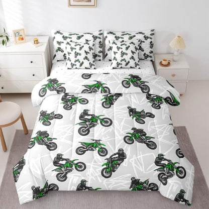 Feelyou Dirt Bike Comforter Set with Sheets 7 Piece Queen Racing Motocross Rider Bedding Set for Boys Girls Graffiti Style Lines Bed in a Bag Extreme Sports Room Decor Motorcycle Soft Lightweight