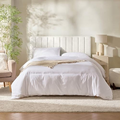 Nestl Upholstered Full Headboard - Easy Assemble Channel Stitched Headboard Full Size - Wall Mounted Headboards with 3D Soundproof Wall Panels Peel & Stick Floating Headboards, Off White