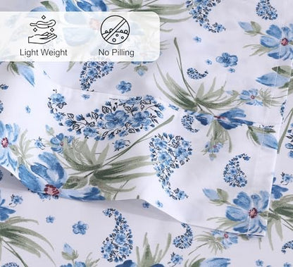 RUVANTI 100% Cotton Twin Sheets, Percale Weave Twin Sheet Set, Paislyona