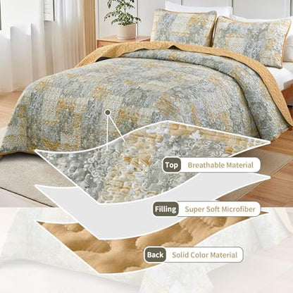 Mybedsoul Yellow Boho Quilt Queen Size, Patchwork Floral Bedding Set