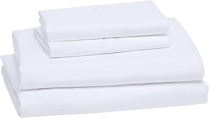 Amazon Basics Breathable, Machine Washable, Wrinkle Resistant Microfiber 4-Piece Bed Sheet Set with 14-Inch Deep Pockets, King, Bright White, Solid