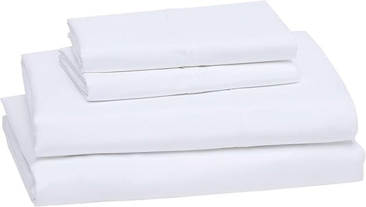 Amazon Basics Breathable, Machine Washable, Wrinkle Resistant Microfiber 4-Piece Bed Sheet Set with 14-Inch Deep Pockets, King, Bright White, Solid