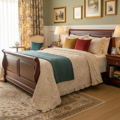 Sobrecamas Queen Elegantes,Queen Floral Quilt Set,Reversible Beige Coverlet