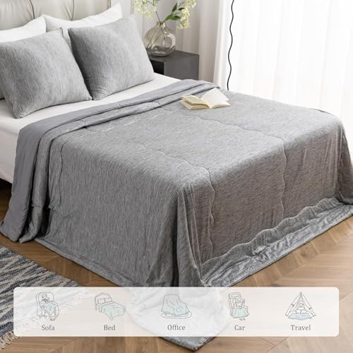 CHOSHOME Cooling Comforter Cooling Blanket, Q-Max 0.45 Cool Sleeping Summer Blanket for Hot Sleeper Night Sweats, Super King 96" x 120", Grey