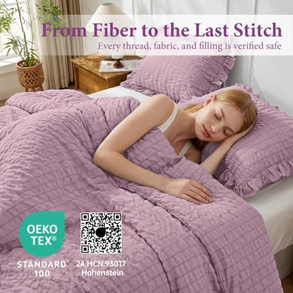JOLLYVOGUE Dusty Purple Full Comforter Set,3pcs Seersucker Comforters Full
