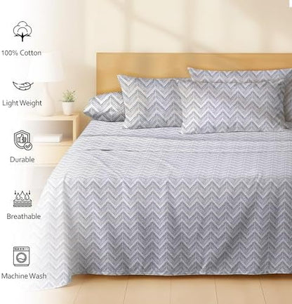 RUVANTI 100% Cotton Percale King Sheets, Crisp and Soft, Inverted Streak