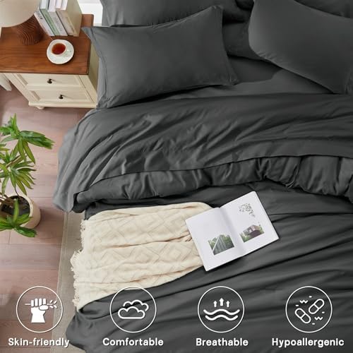 Anluoer California King Comforter Set, 7 Piece Bed in a Bag Bedding Set