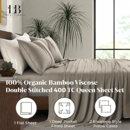 |Queen Size Sheet Set | Organically Grown | Ultra Soft & Cooling |100% Viscose | 17" Deep Pocket [Cocoa]