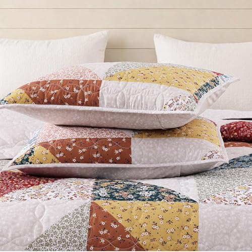 Oversized Queen Quilt Set-3 Pieces Soft Bedding Floral Patchwork Coverlet
