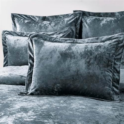Fredsure Distressed Velvet Comforter Set, 5 Pieces Smoke Blue Queen, Distressed Velvet Face and Brushed Microfiber Reverse