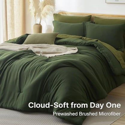 Comforters Queen Size 7 Pieces, Dark Green Bed Set