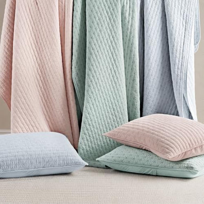 EVERGRACE 100% Cotton Cross Stitch 3-Piece Quilt Set, Queen, Seafoam Aqua