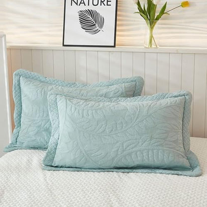 MarCielo 100% Cotton Quilt Set - 3-Piece Embroidered Farmhouse Bedspread & Shams, All-Season Breathable Bedding(Aruba Blue,King)
