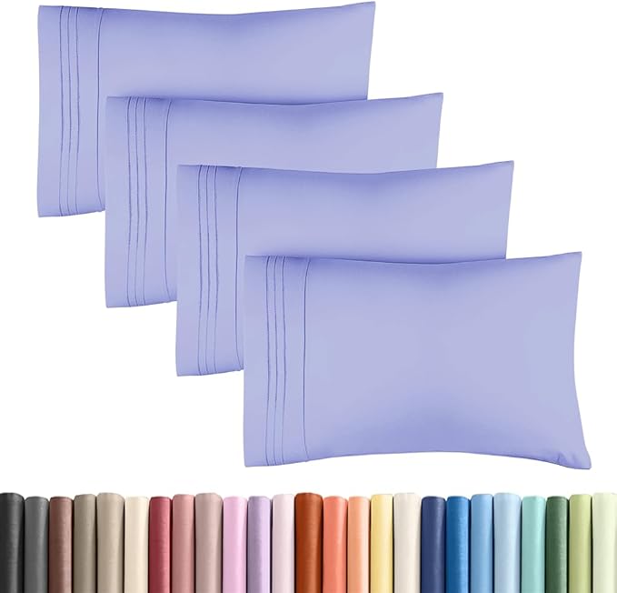 Standard Pillow Cases Set of 4 - Ultra Soft Hotel Quality Pillowcase Covers - Comfy Bedding for Women, Men, Kids & Teens - Machine Washable Pillow Protectors - 4 Piece Set - Standard Size Lavender