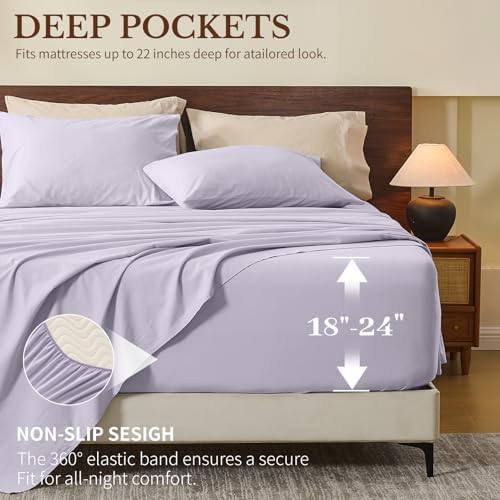 MEISHANG 100% French Linen Sheets Queen,6 Pcs,18-24" Extra Deep Pocket
