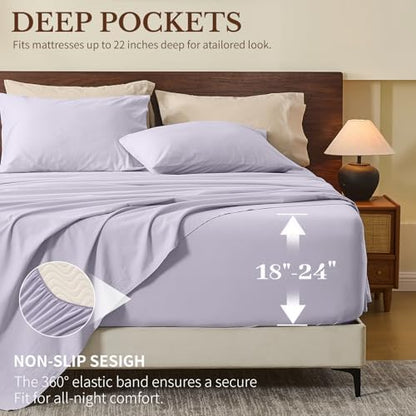 MEISHANG 100% French Linen Sheets Queen,6 Pcs,18-24" Extra Deep Pocket