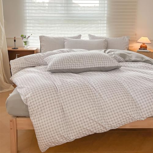 NSNLGSGC Light Gray Gingham Duvet Cover Set, Queen